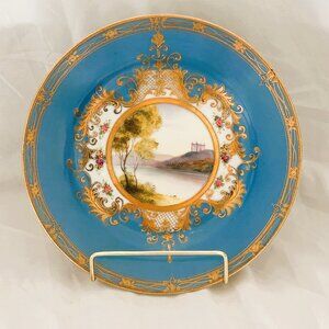 Nippon Hand Painted Dish Blue with Gold Trim River Scene